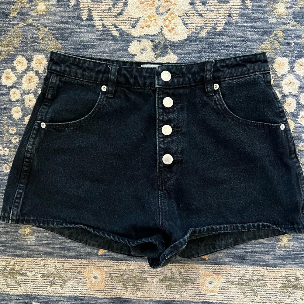 Rollas Dusters Black High Rise Slim Denim Shorts